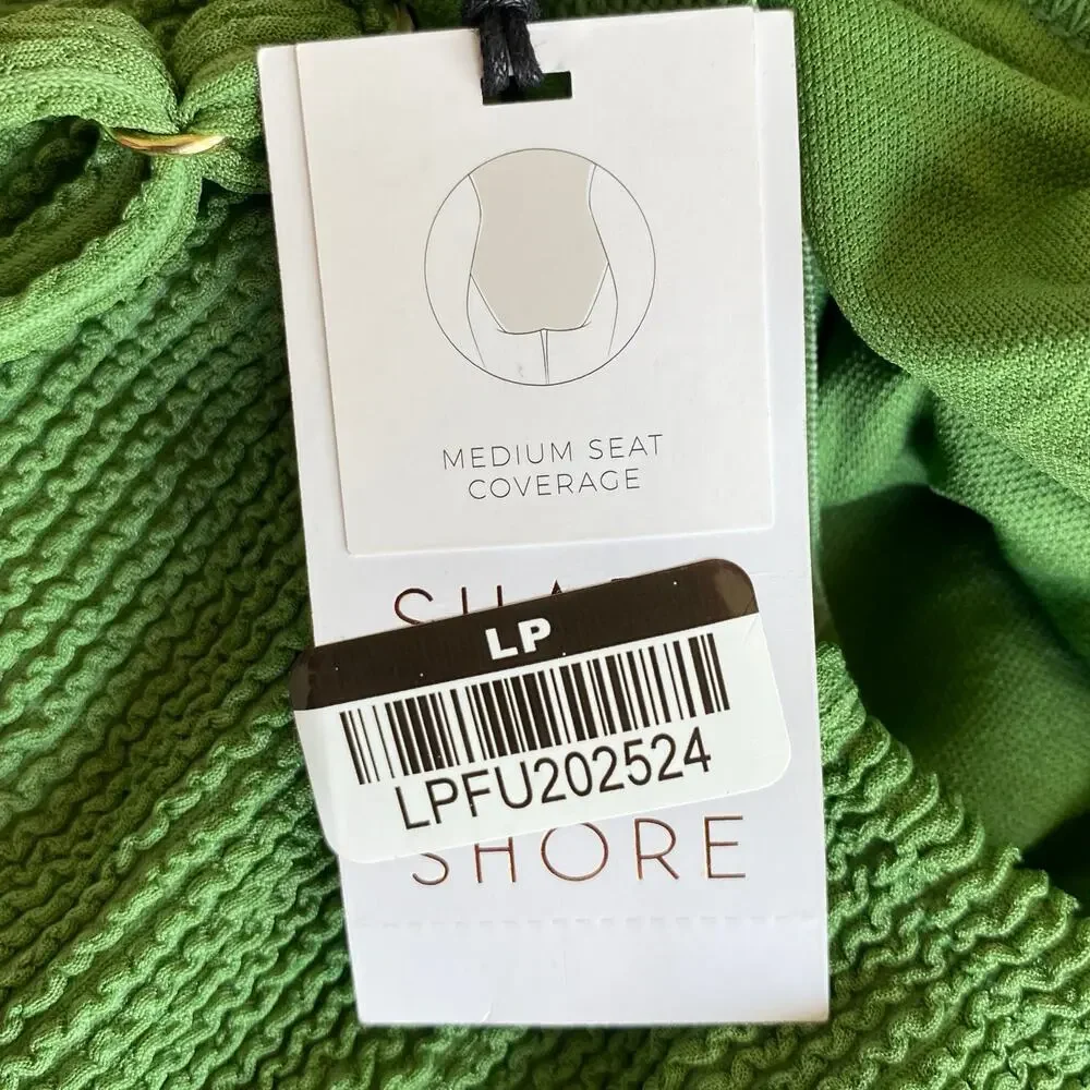 NEW SHADE & SHORE Green One Piece Swim Suit Crinkle Knit Size Medium Adjustable